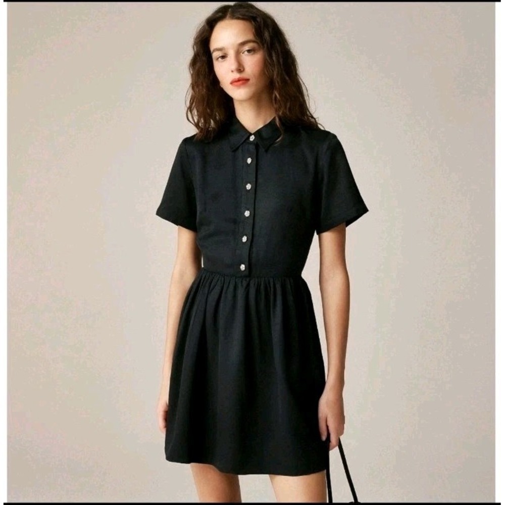 J.Crew Collection Shirtdress Jewel Buttons Mini Black Viscose Preppy Size 2‎ NWT